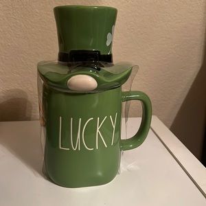 Rae Dunn Lucky Green Mug with Top Hat Lid Cover